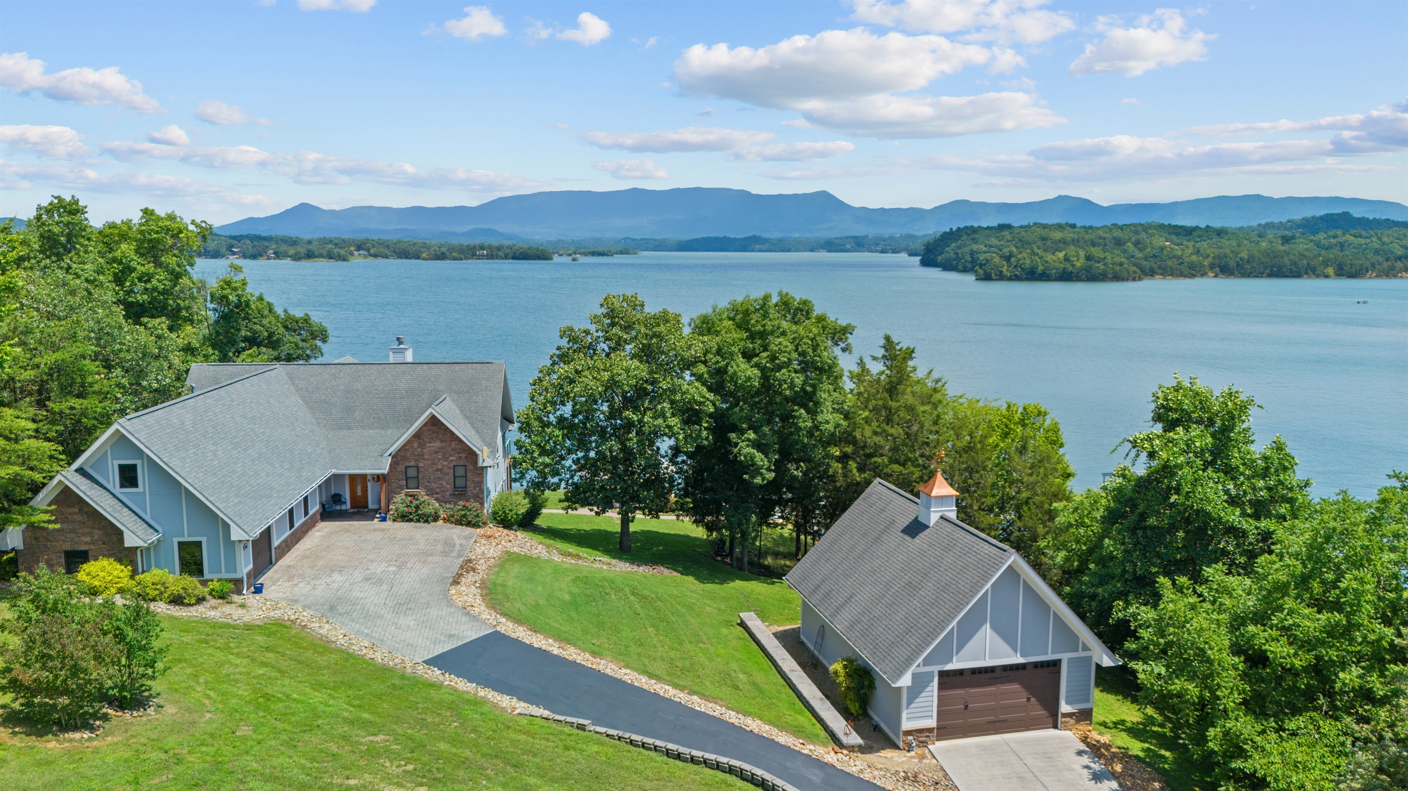 Lake House exterior from drone