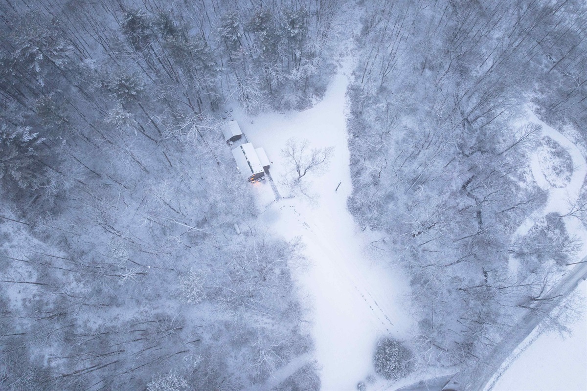 Winter aerial view of the Homestead