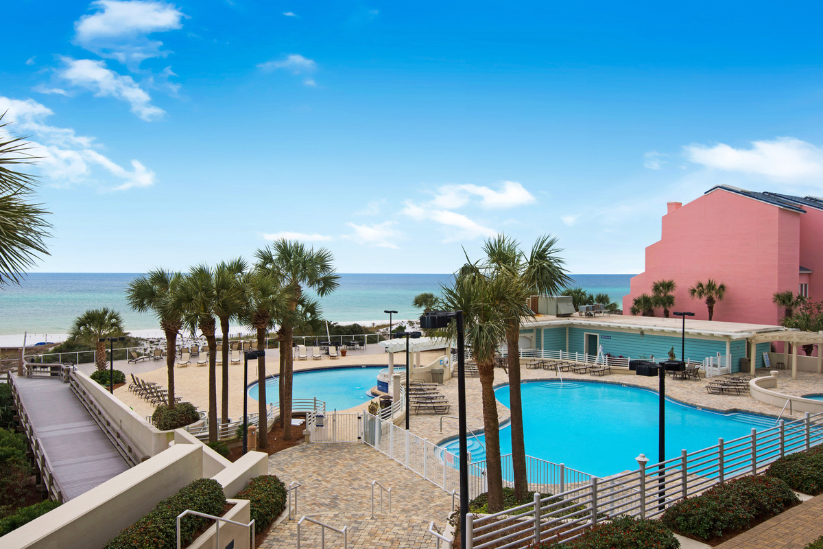 Pool, beach, and Gulf view from Tides Unit 202.