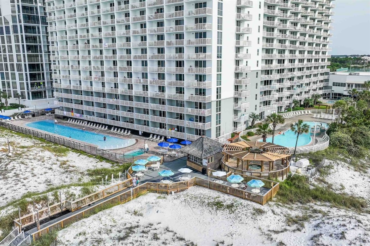 Beachside view of the resort.