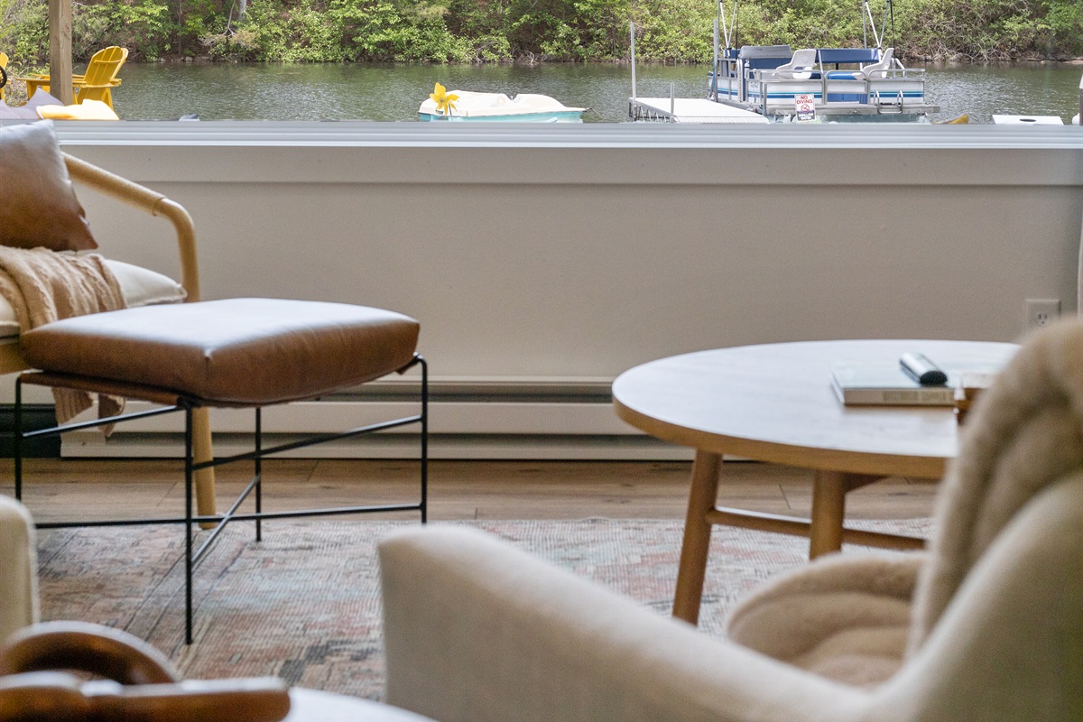 The perfect spot to curl up with a book, a cup of coffee, and the warmth of the fire.