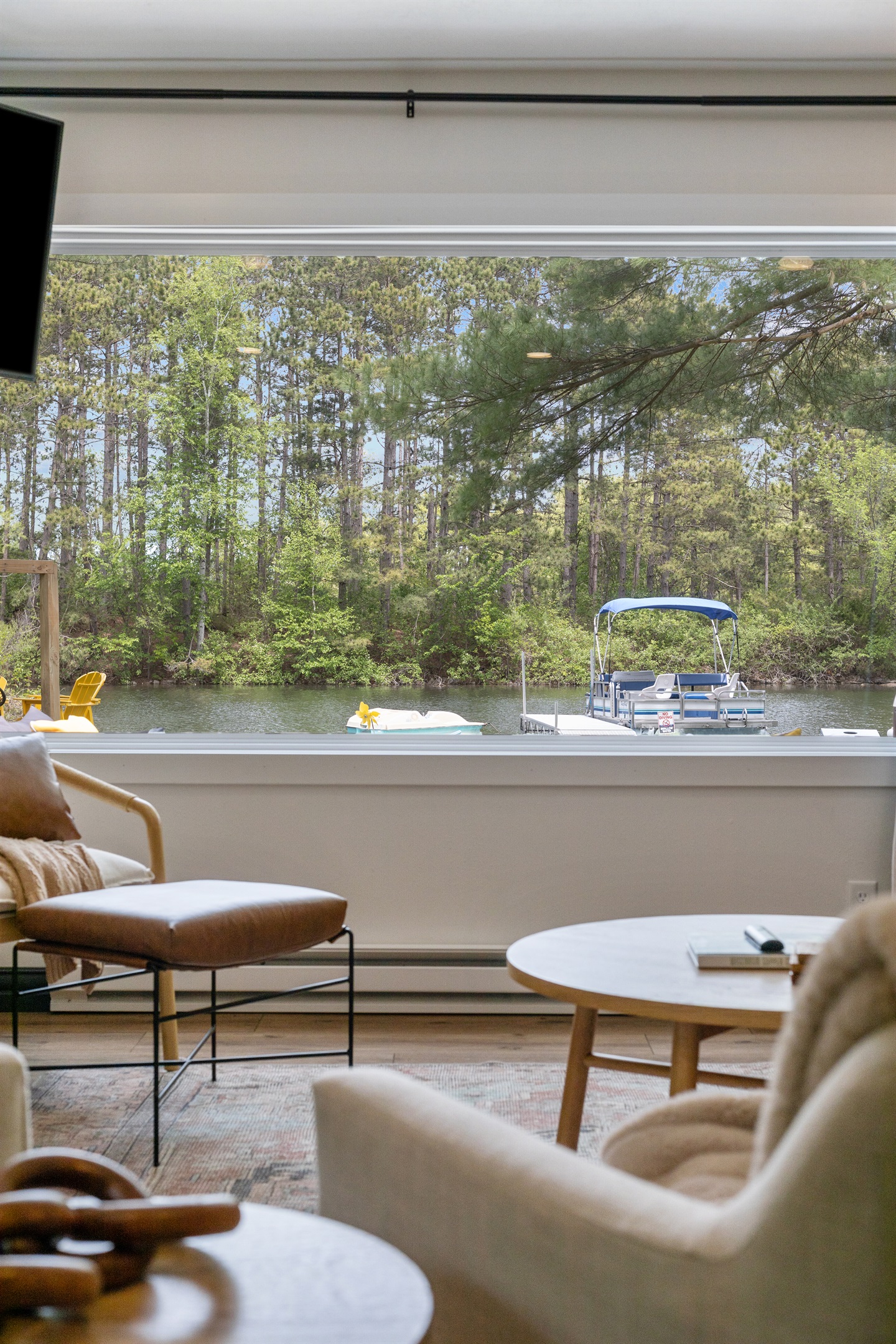 The perfect spot to curl up with a book, a cup of coffee, and the warmth of the fire.