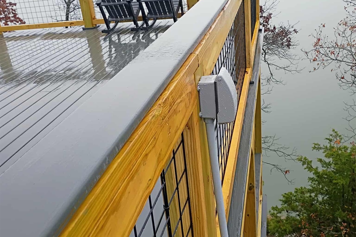 Deck has 4 power outlets spread around to different posts away from children and available for use