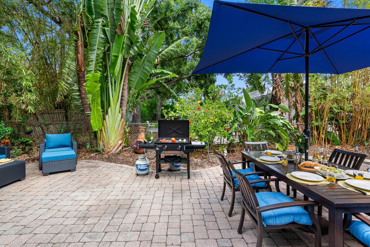 This backyard oasis is perfect for morning coffee, sunset dinners, or late-night conversations under the stars.