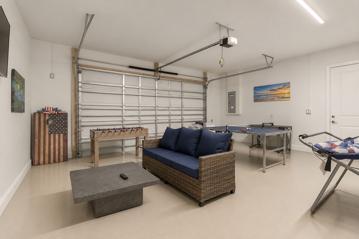 When the sun goes down, the games heat up. Foosball battles, ping-pong rallies, and movie nights on the couch make this game room the after-dark heart of the house, where teens, tots, and grandparents all stay up together just a little later.