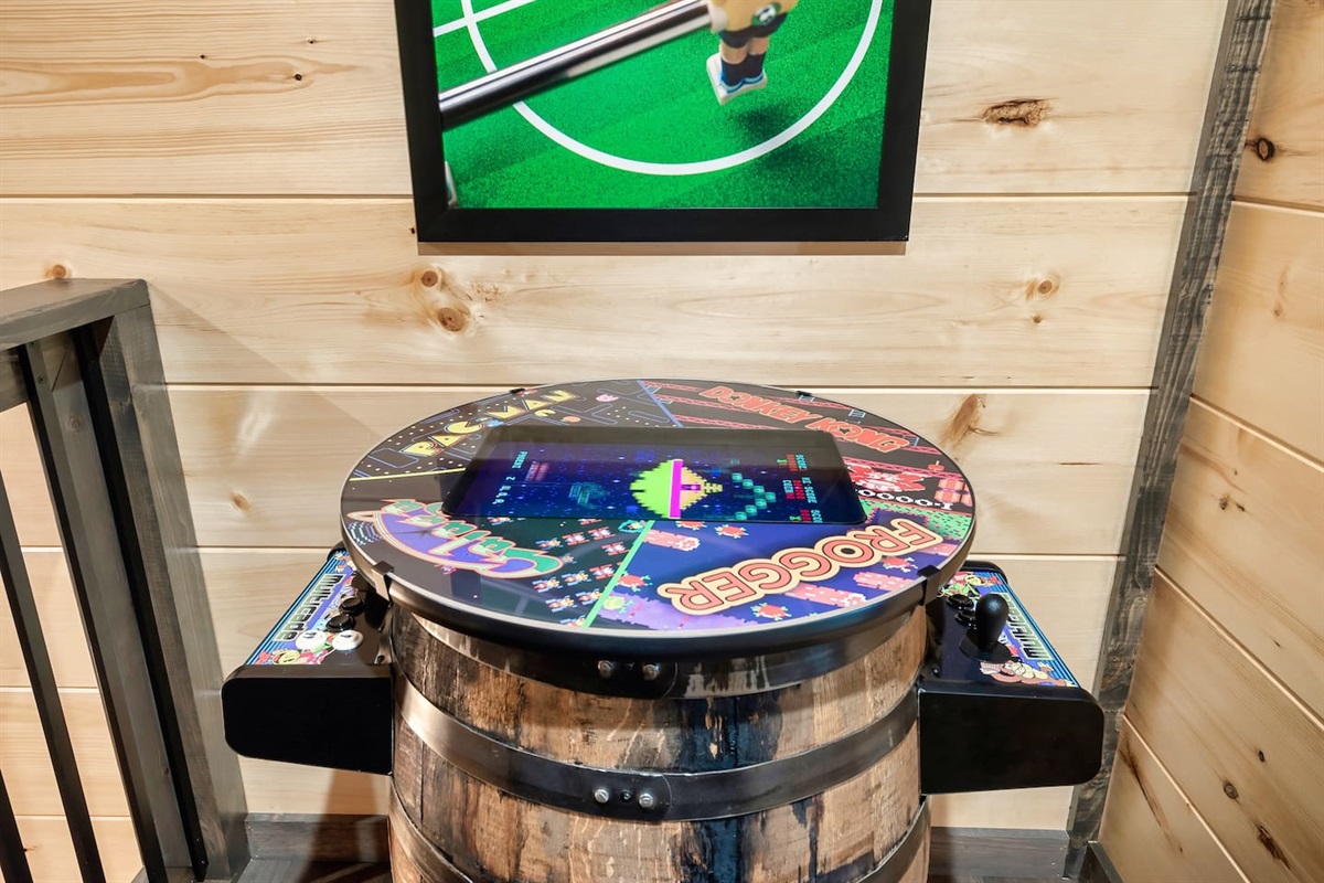 Upstairs Game room: 60 games on arcade table