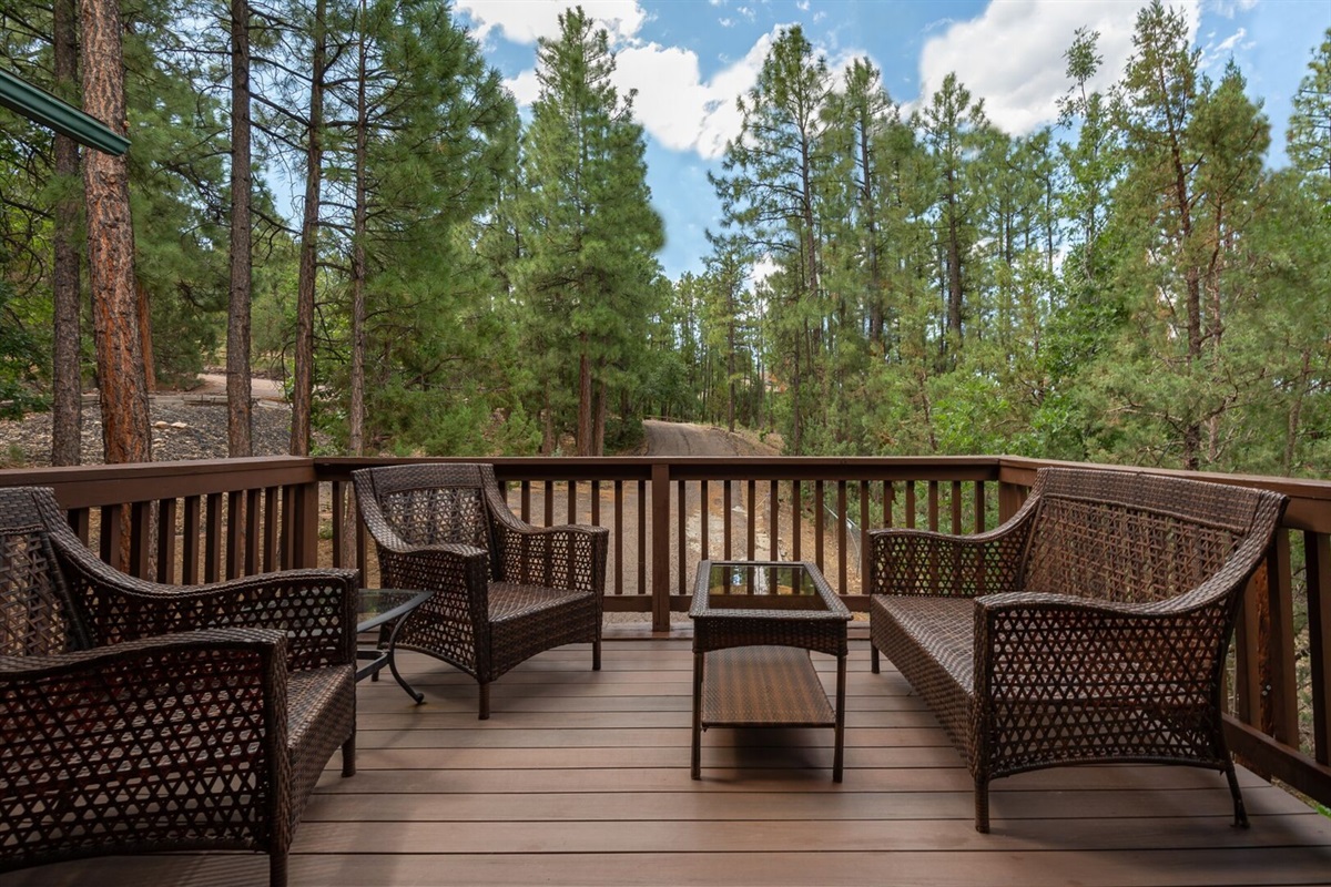 All year long the porch offers beautiful views and the enticing smell of pine trees.