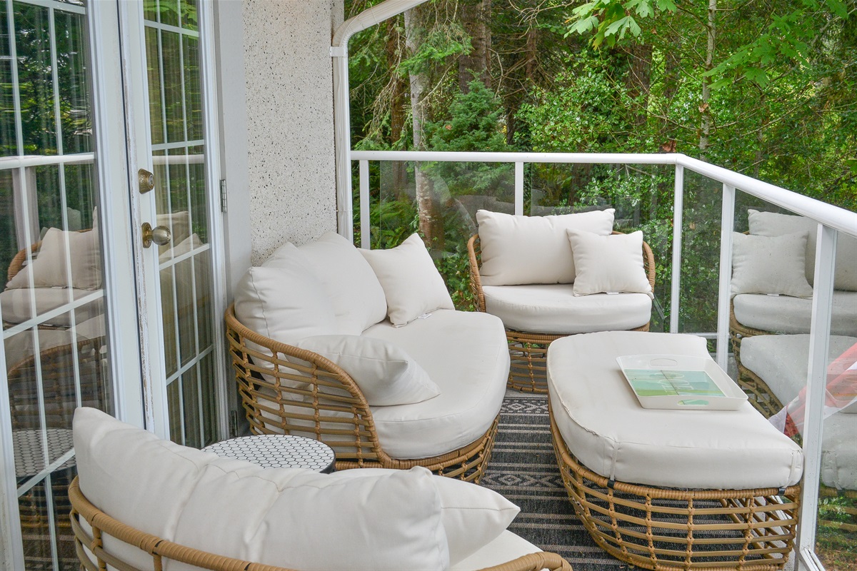 Relaxing patio with seating for morning coffee