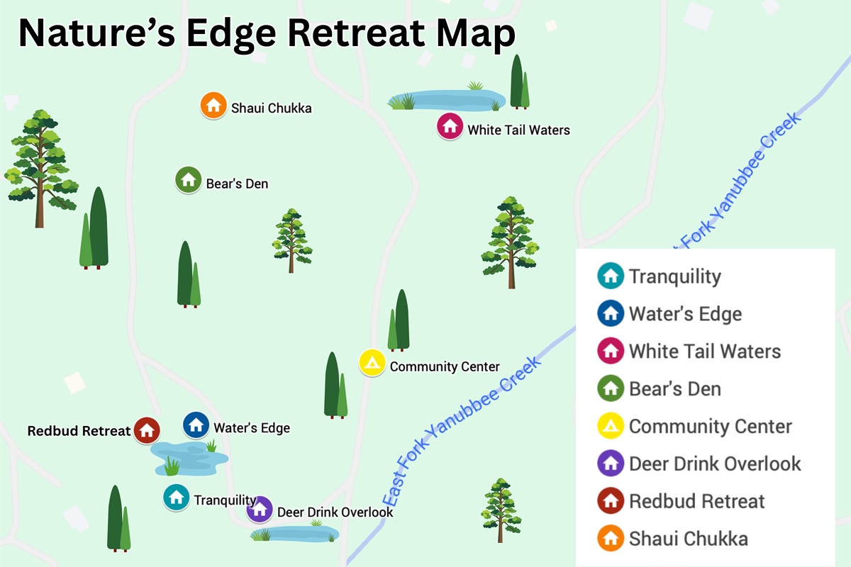 Nature’s Edge Retreat map—pick your cabin adventure!