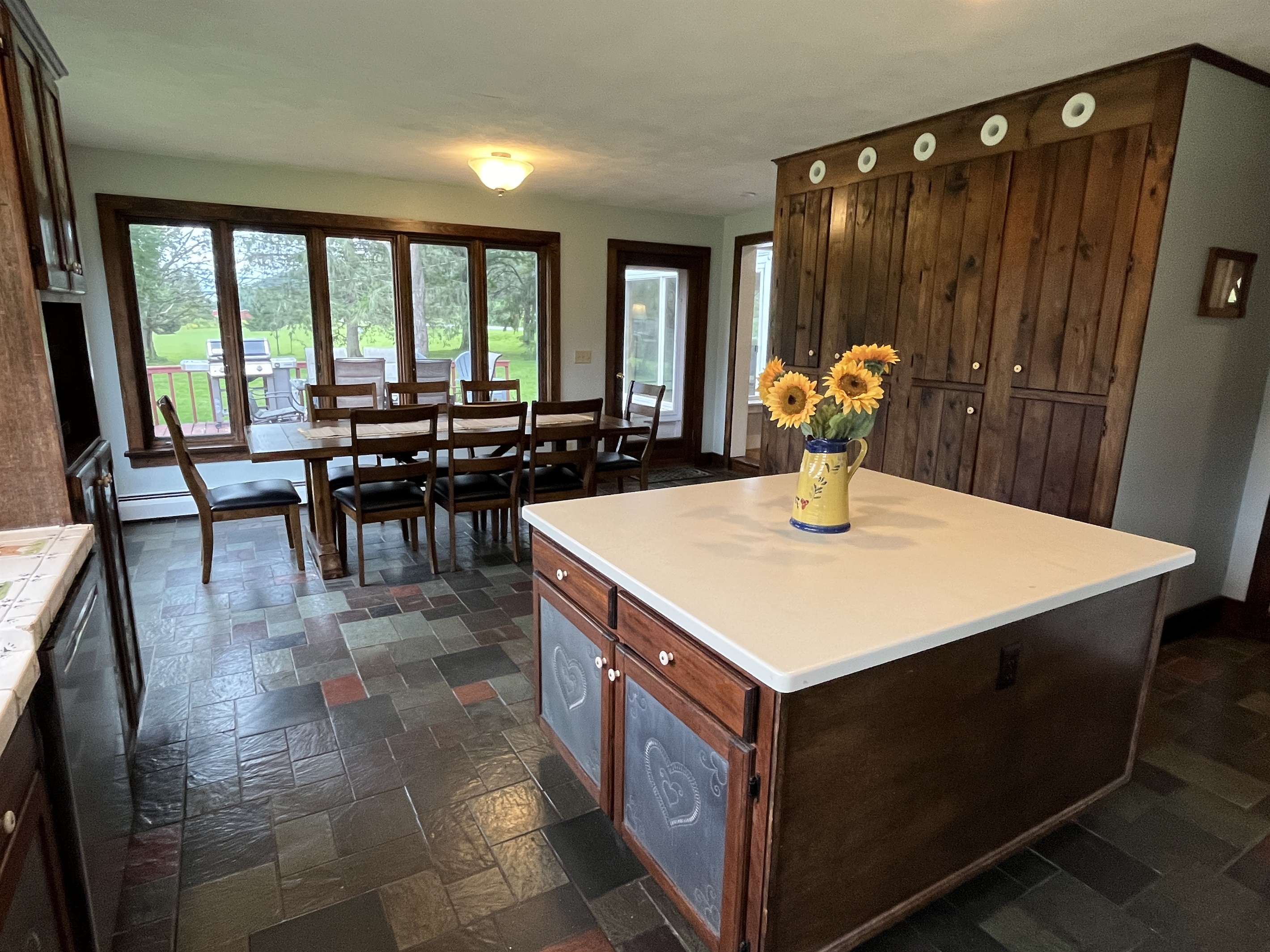Cloverleaf Farm kitchen with large island, great for food prep and lots of storage!