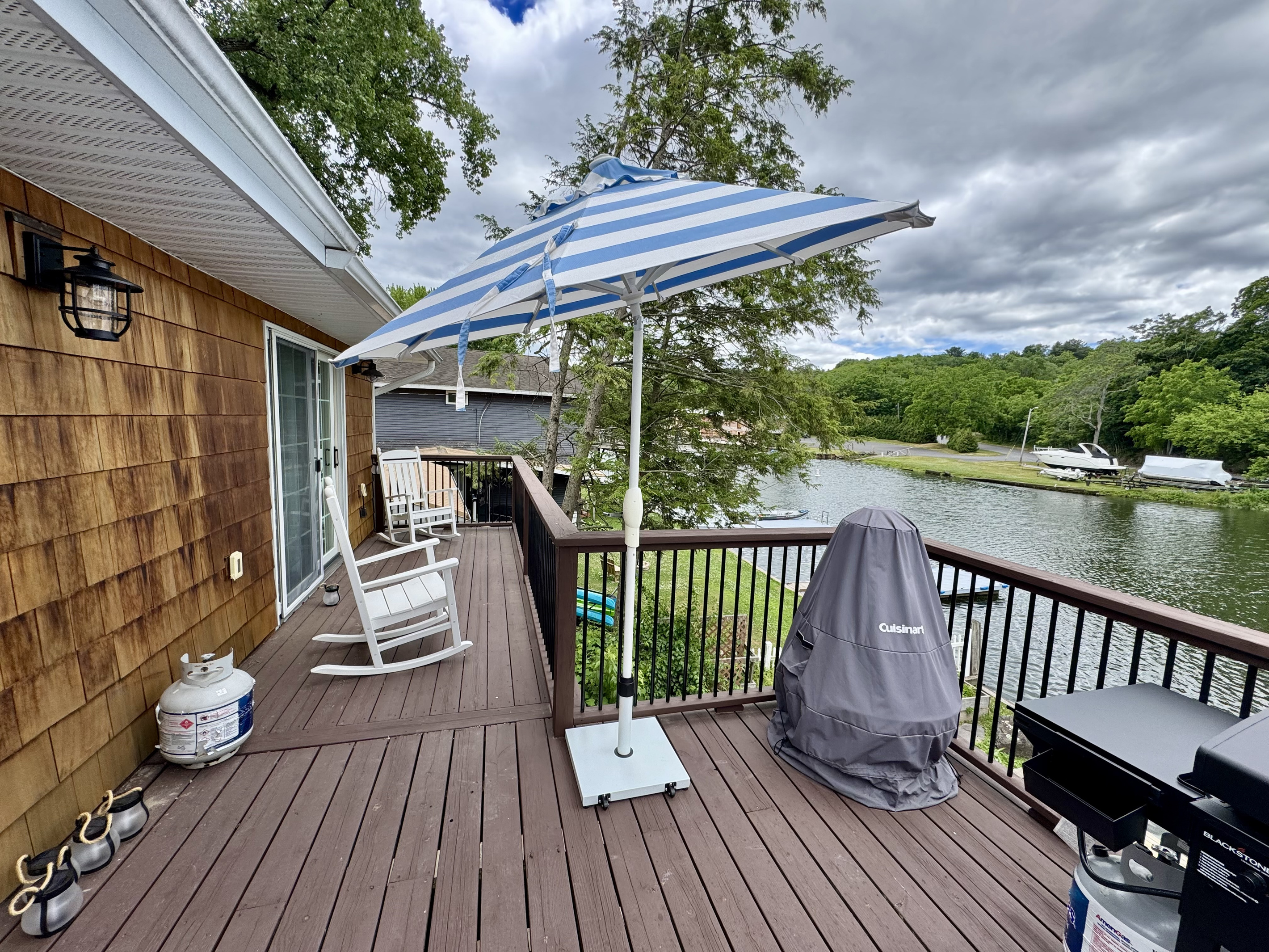 Oversized deck overlooking the water