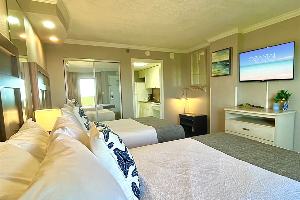 Comfortable bed and inviting bedroom space.