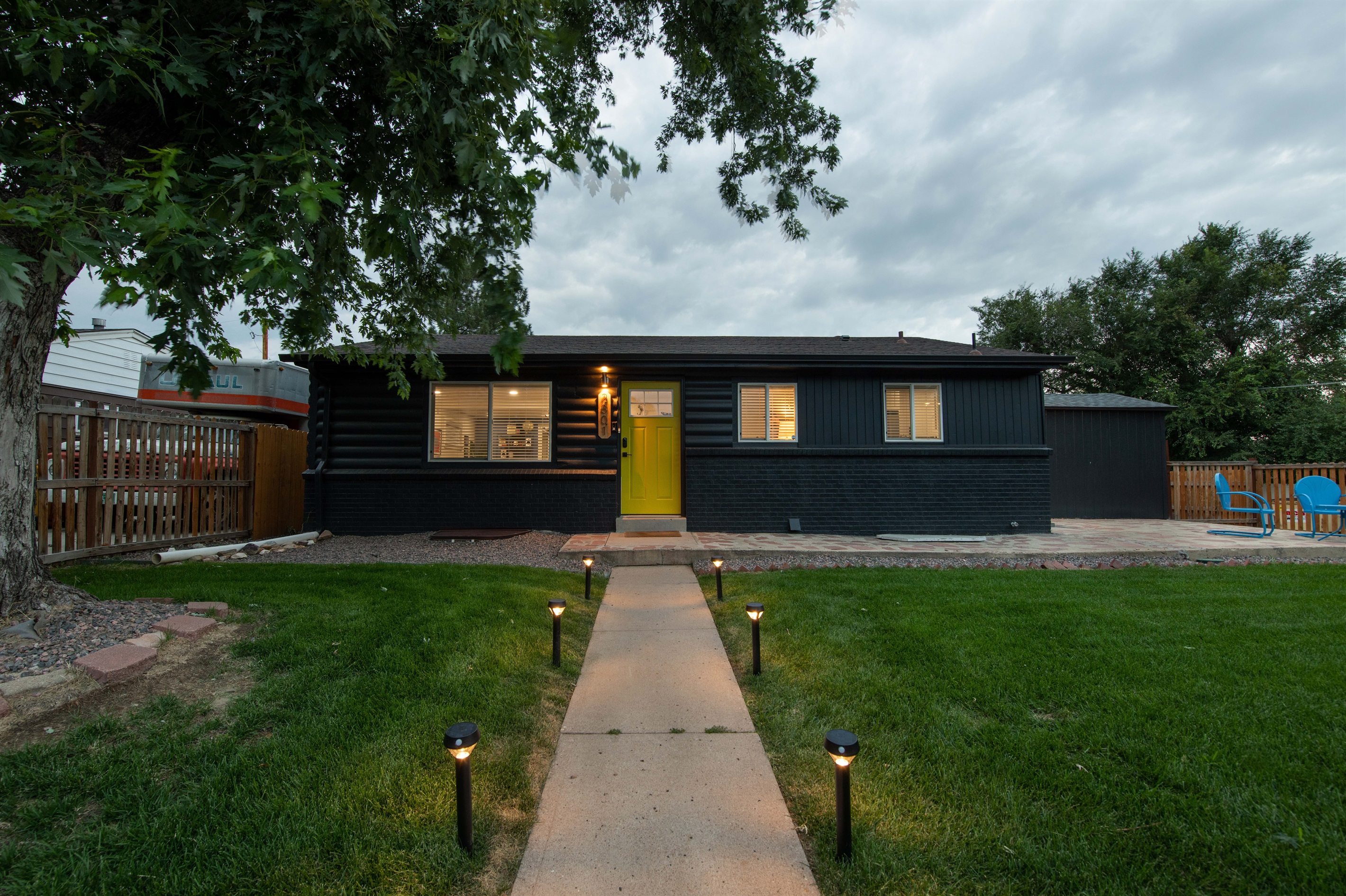 Well lit path at night