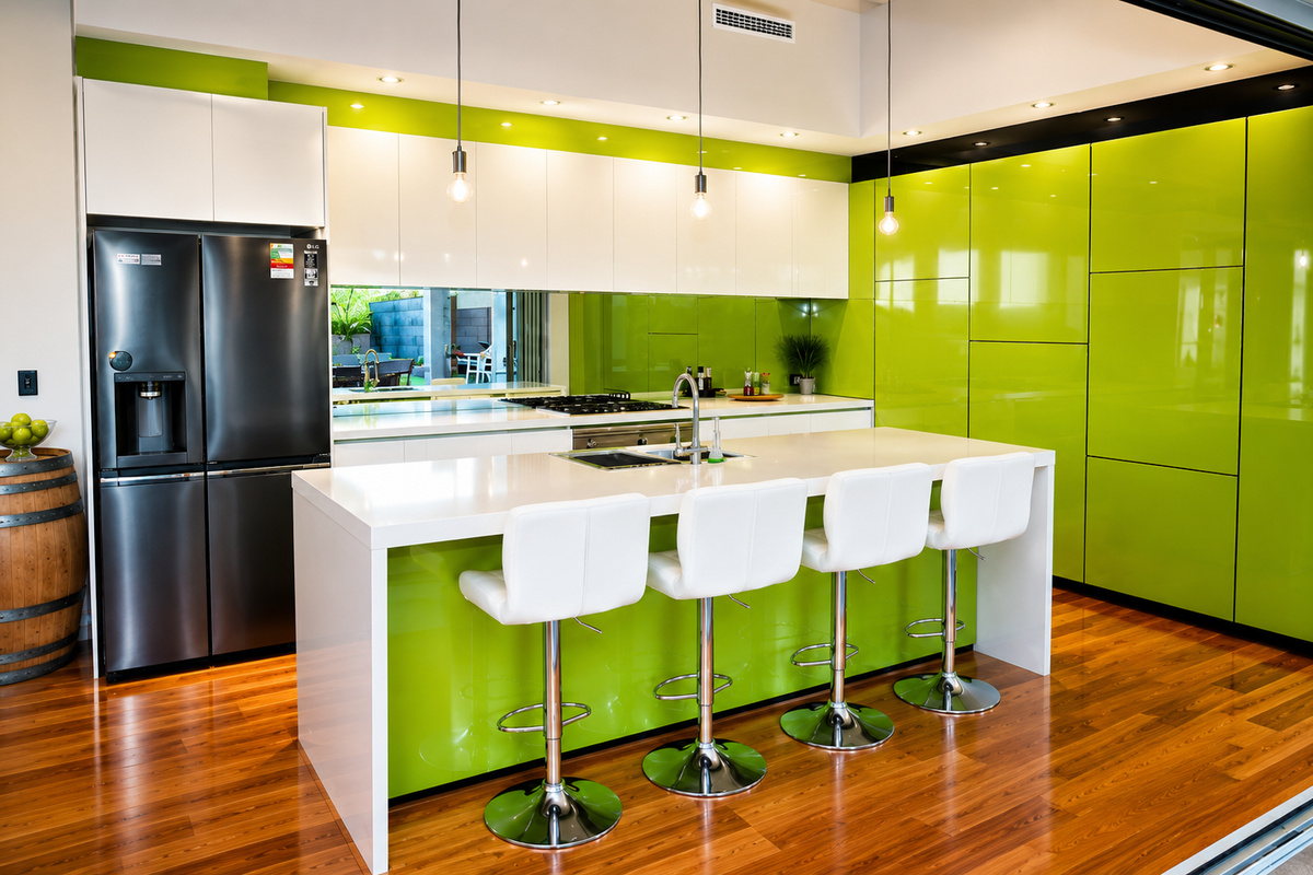 The full kitchen gives Sant’s Beach Retreat practical self-catering space alongside its pool, alfresco dining and multiple living areas.