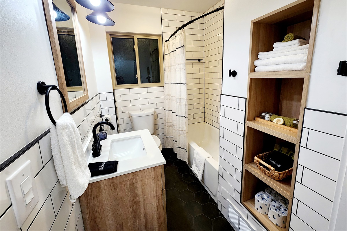 Entire view of first floor bathroom.