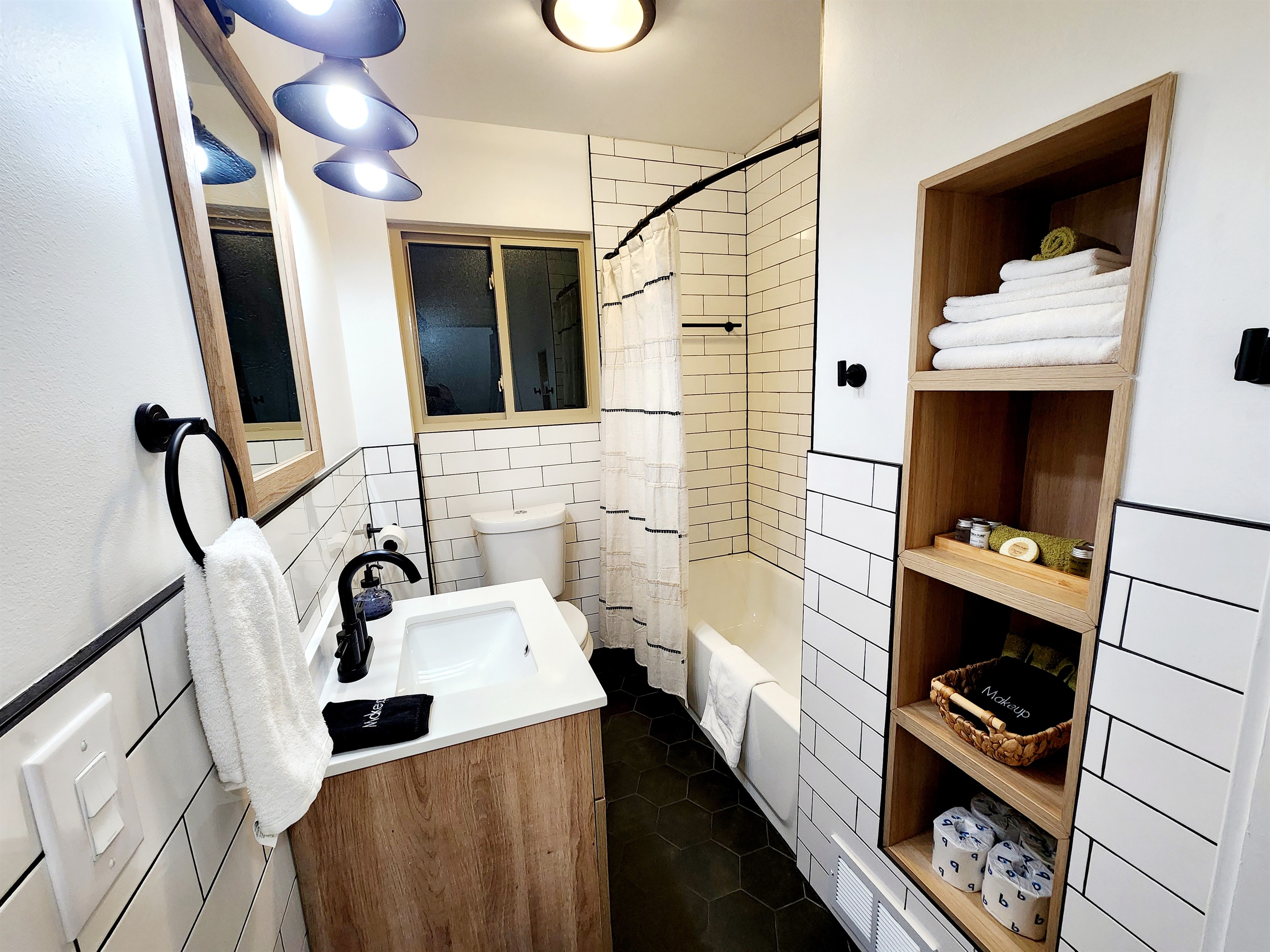 Entire view of first floor bathroom.