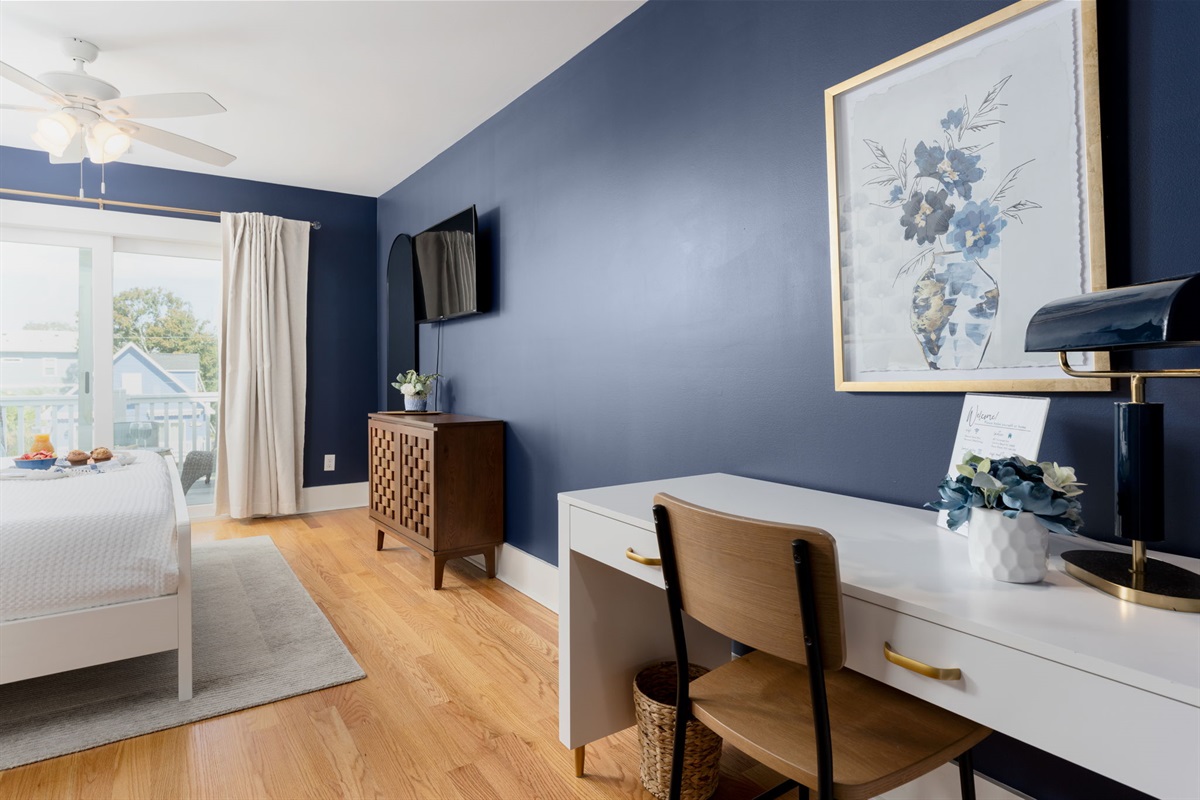 Dedicated workspace in the third-floor king suite — ideal for remote work or quiet mornings.