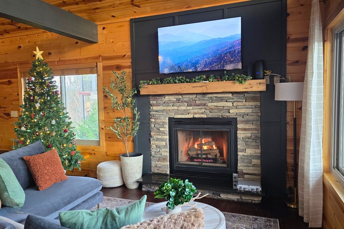 Beautifully decorated for the holidays - living room