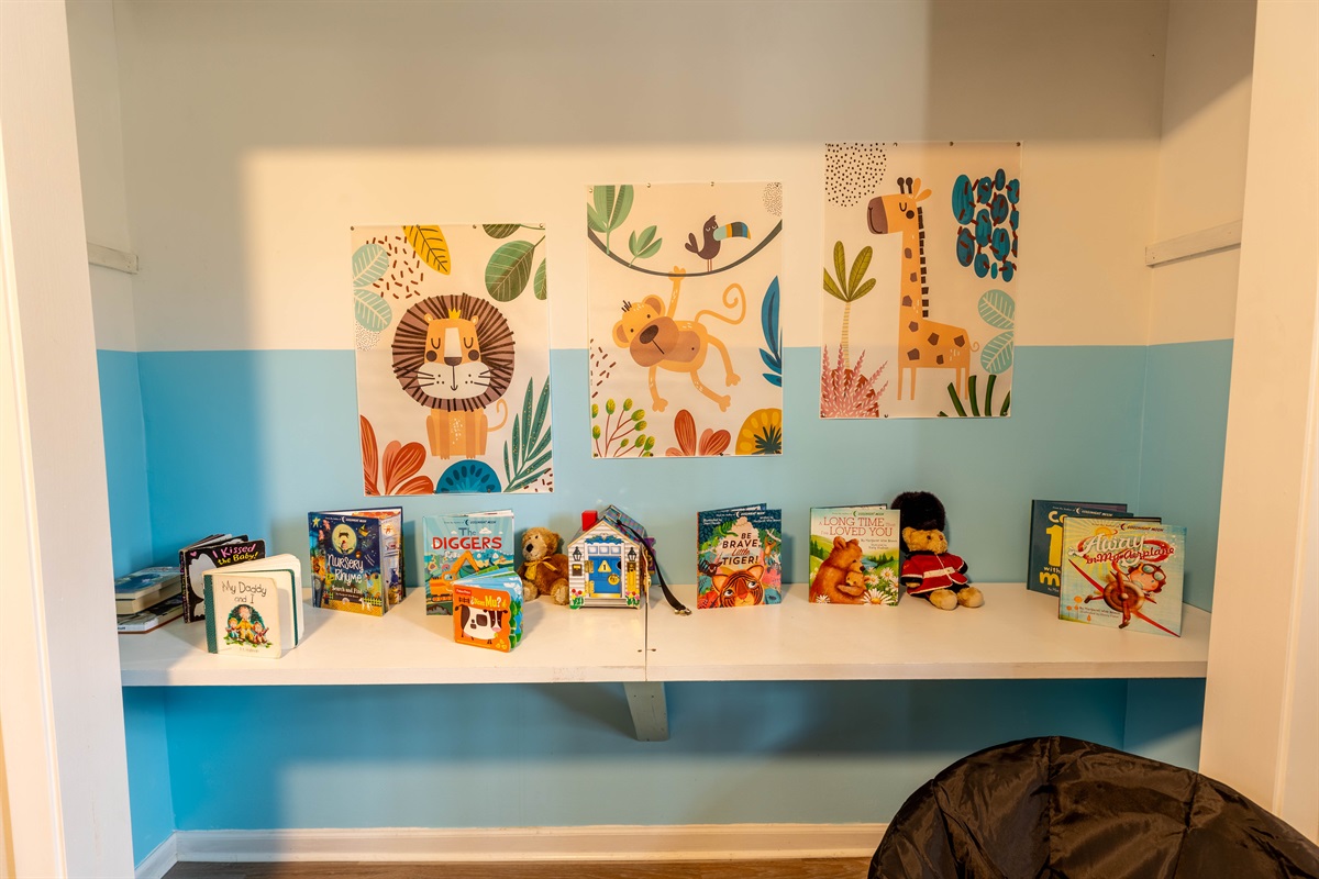 A cozy collection of kids’ books perfect for bedtime stories and rainy cabin days