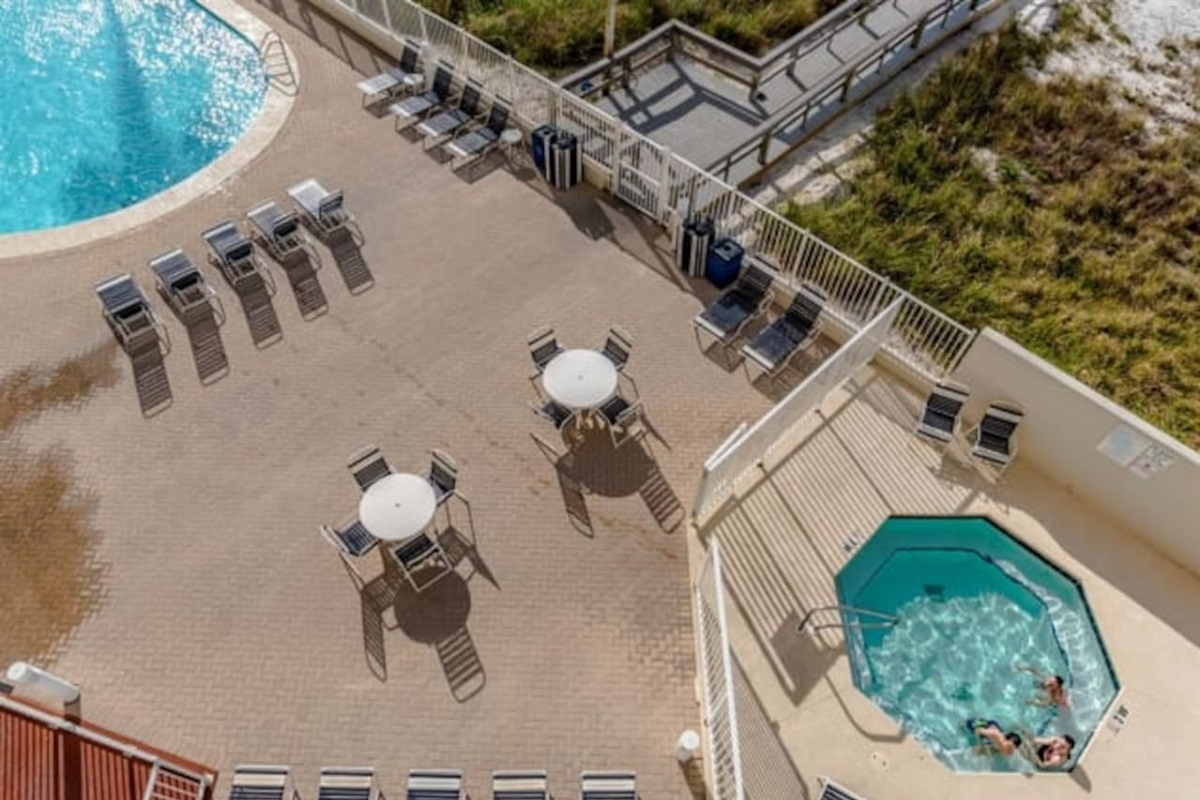 Two out door hot tubs to soak in.