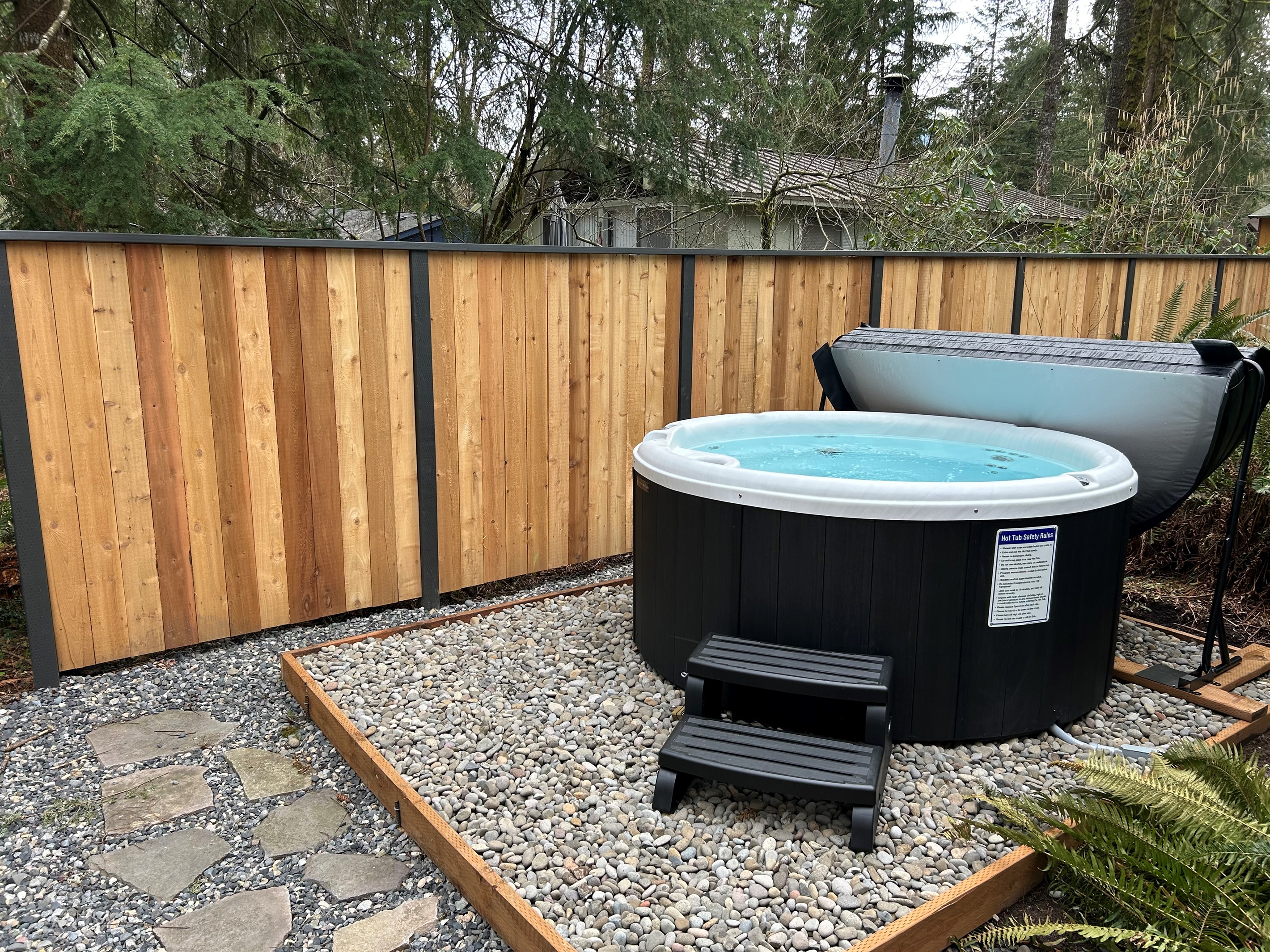 Hot tub with creek view