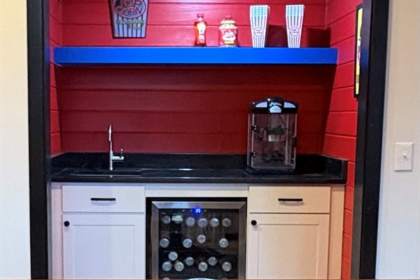 Wet Bar in Game Room with Popcorn Machine