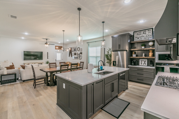 Updated, modern kitchen with large island