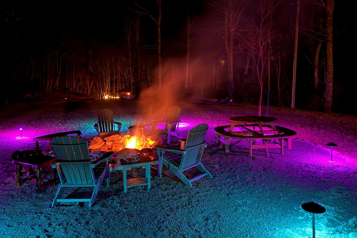 Community firepit with night lighting