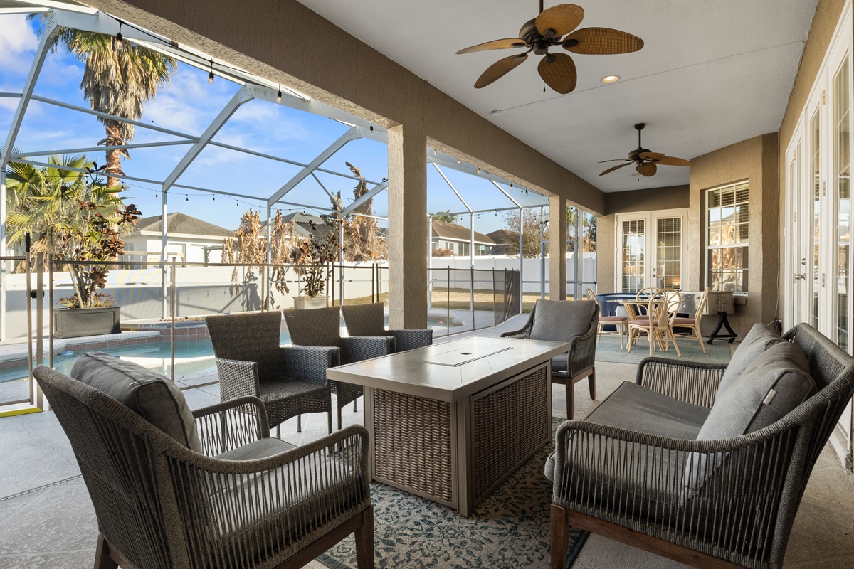 Patio accessible from the family room, master bedroom, and direct bathroom connection.