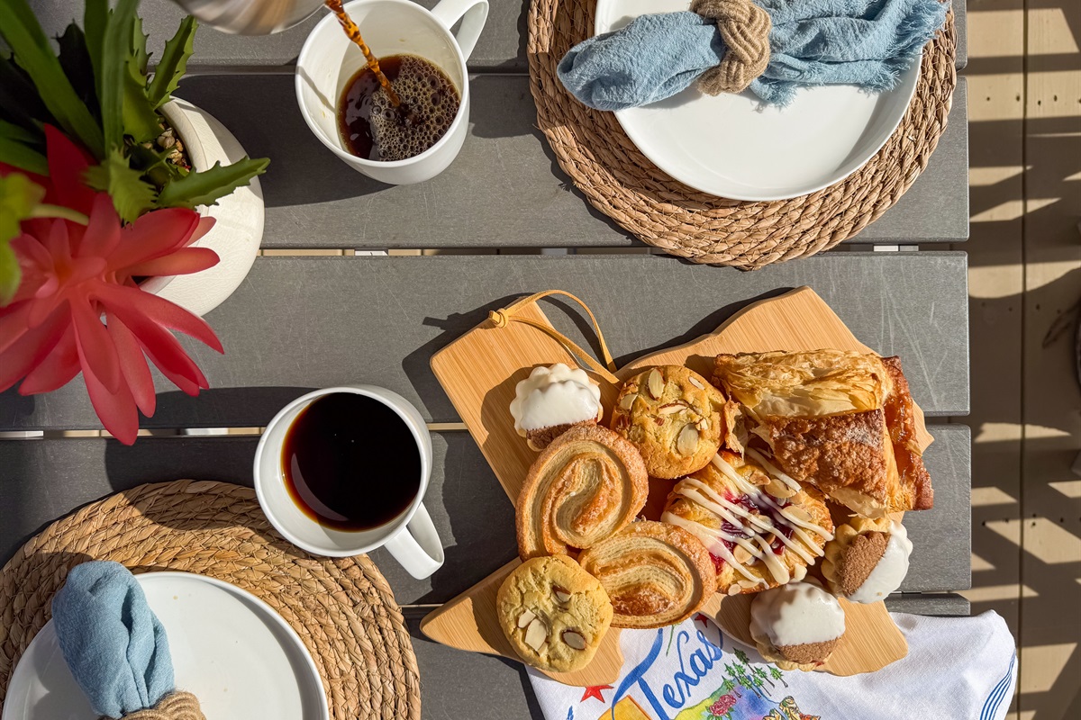 While enjoying a fresh brew and delicious locally baked goods.