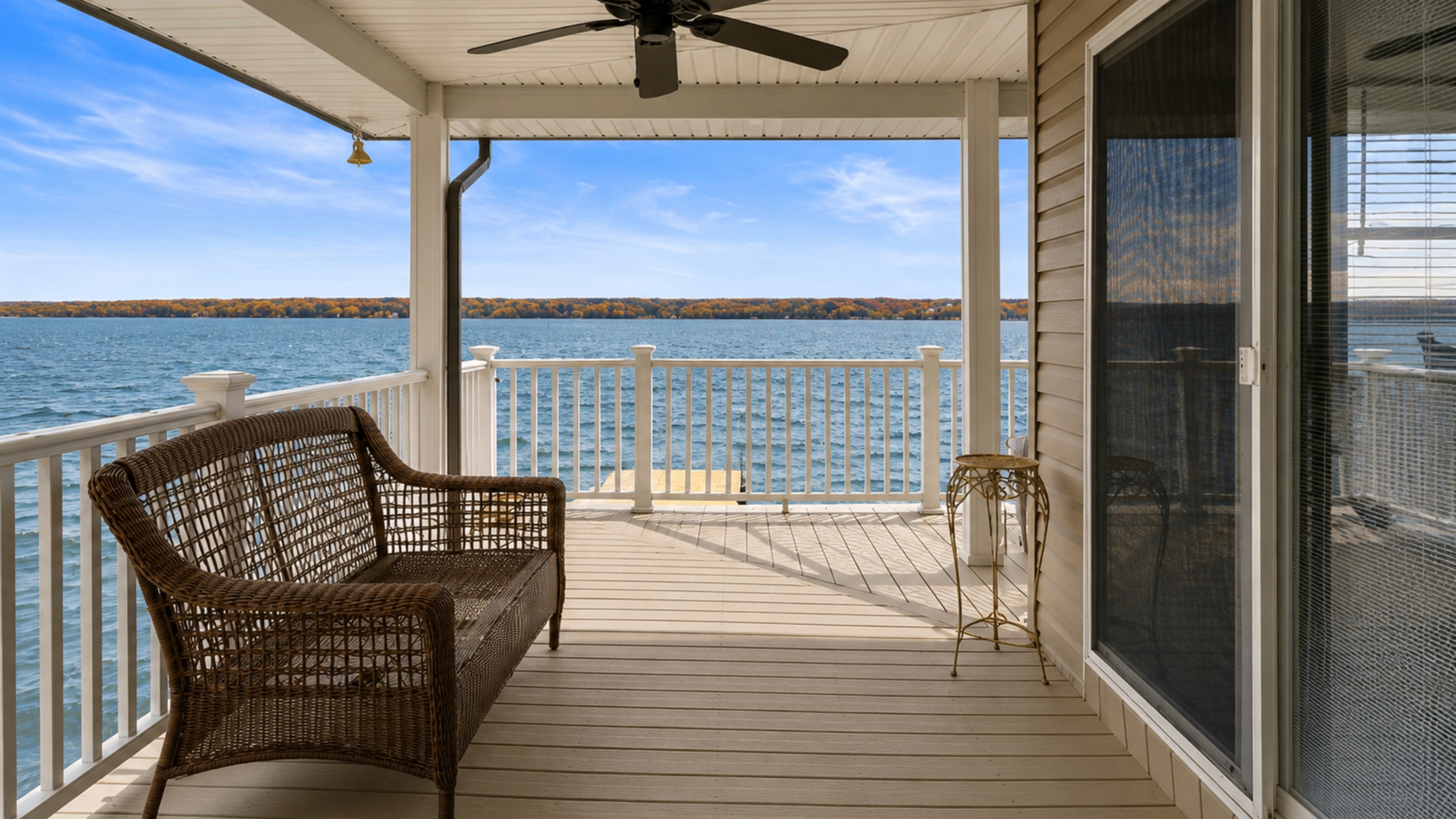 Seating on the deck overlooking the lake