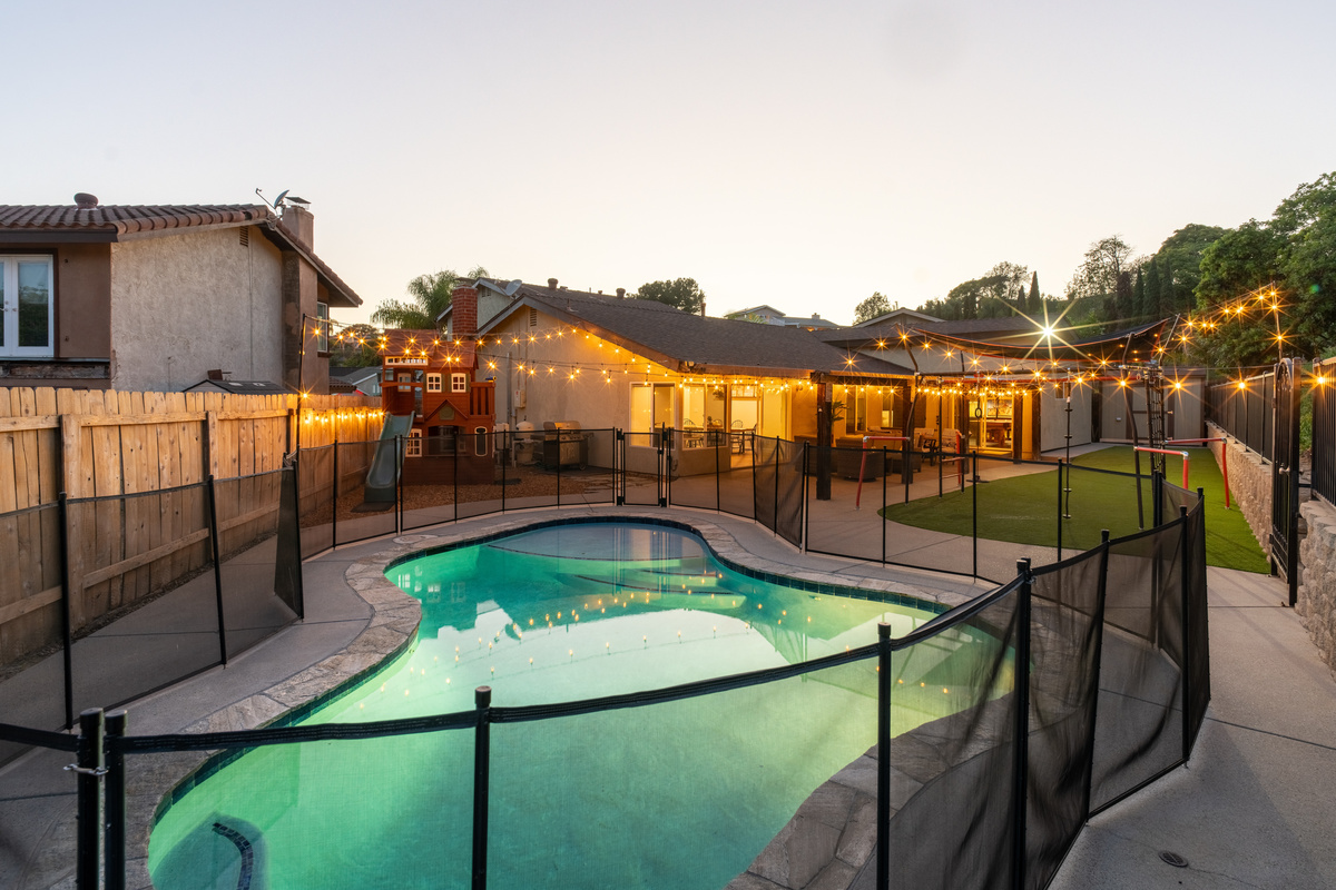 Salt water pool Fenced with night lighting deepest 6 ft