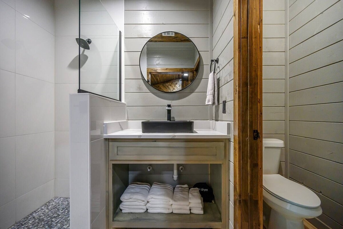 Vanity and private bathroom