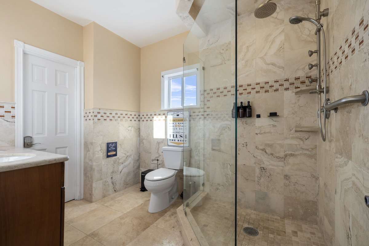 Every bathroom includes luxury shampoo, conditioner, and body wash for your use.