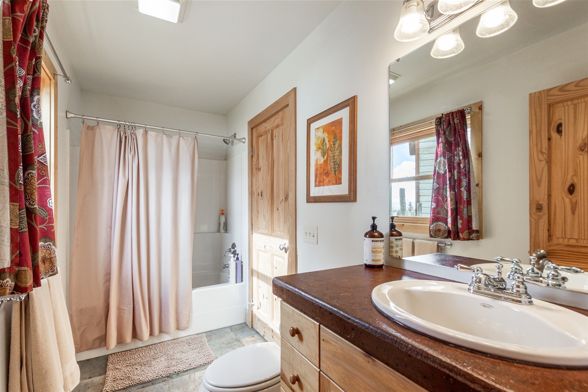 A full bathroom for the other guests to use.