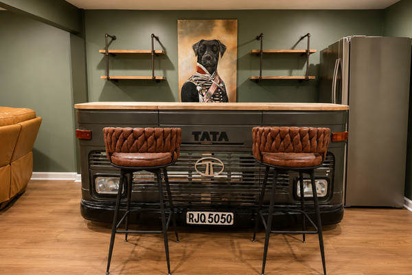 Basement game room bar with counter seating, a wet bar setup and a fun gathering spot beside the game area.
