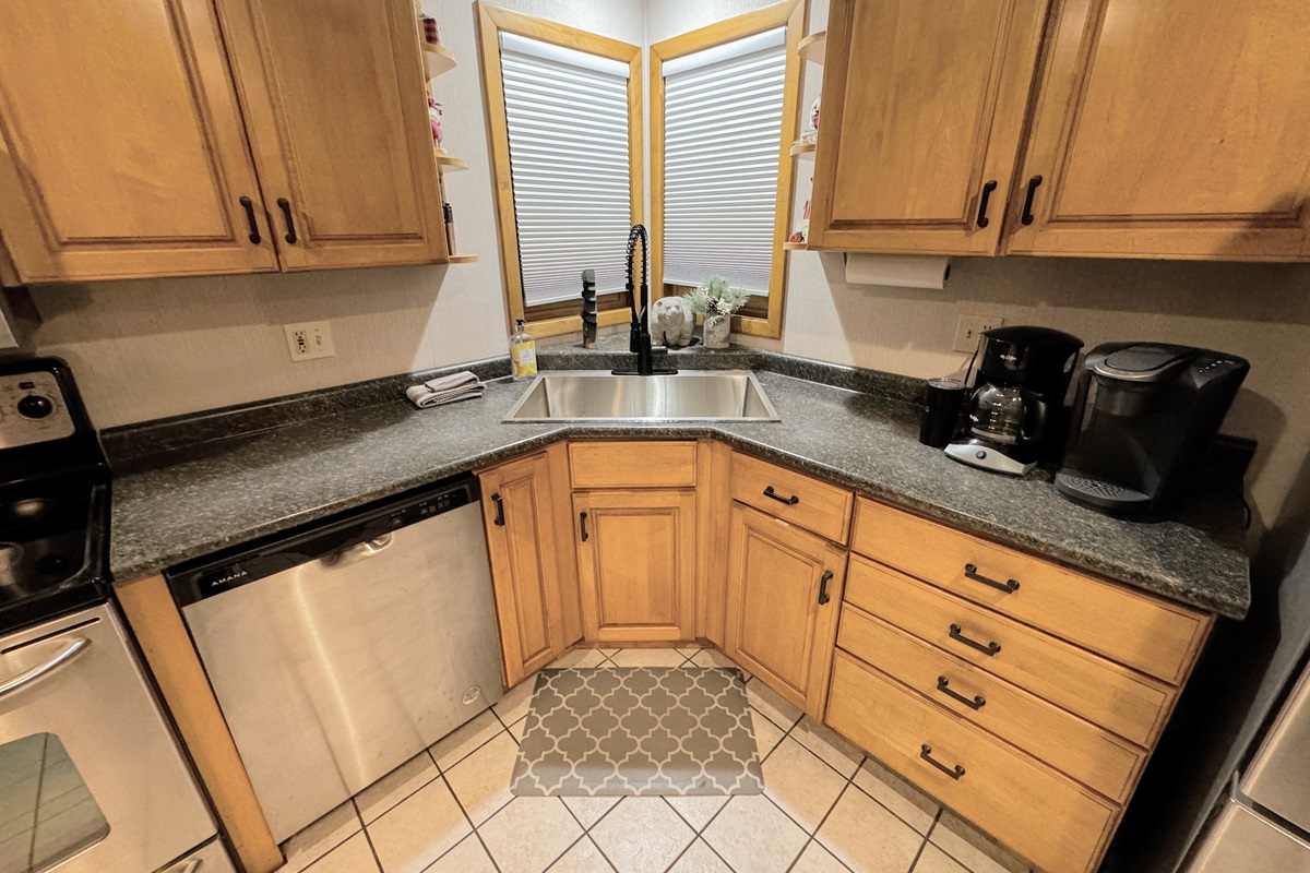 Kitchen w/Drip Coffee Maker and Keurig Coffee Maker