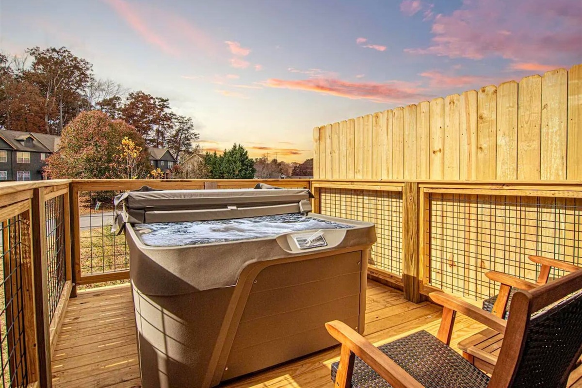 Soak up the sunset hues from the hot tub on your private deck, a relaxing end to any day spent exploring.