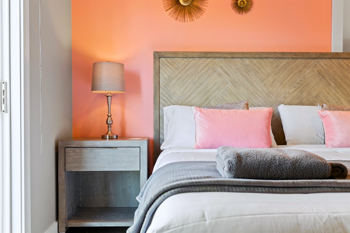 [Casa Rosalie - Bedroom] The Pink Decor in this Townhome will leave you Feeling Pretty and Pampered.