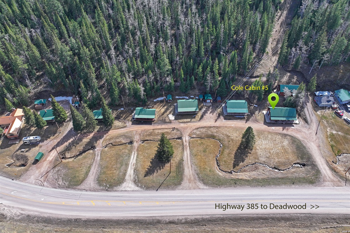 Birds eye view Cabin 5, Cole Cabins, Deadwood
