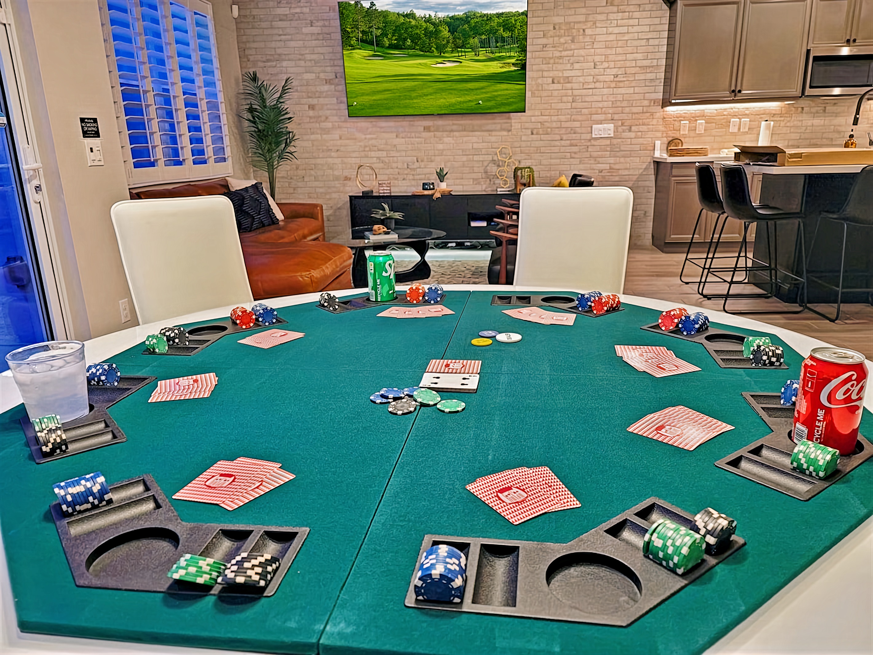 The dining table easily converts to a poker table!