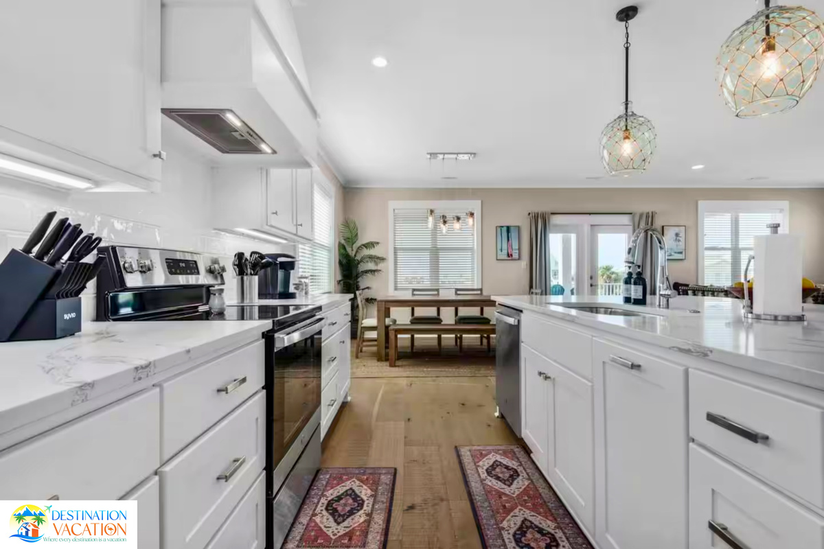 Clean lines and bright finishes create kitchen elegance.