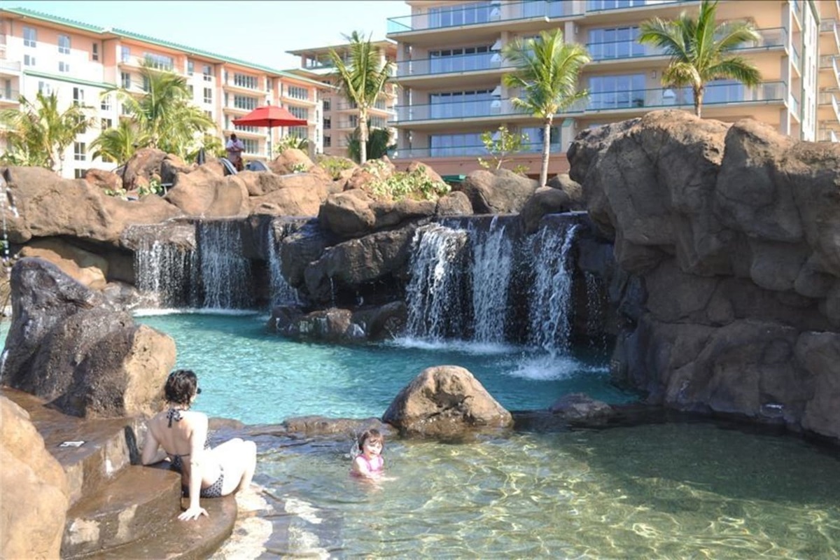 Family pool waterfall