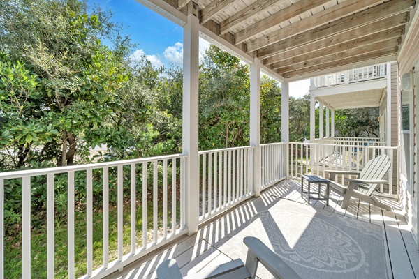 Private balcony off the ground-floor primary suite