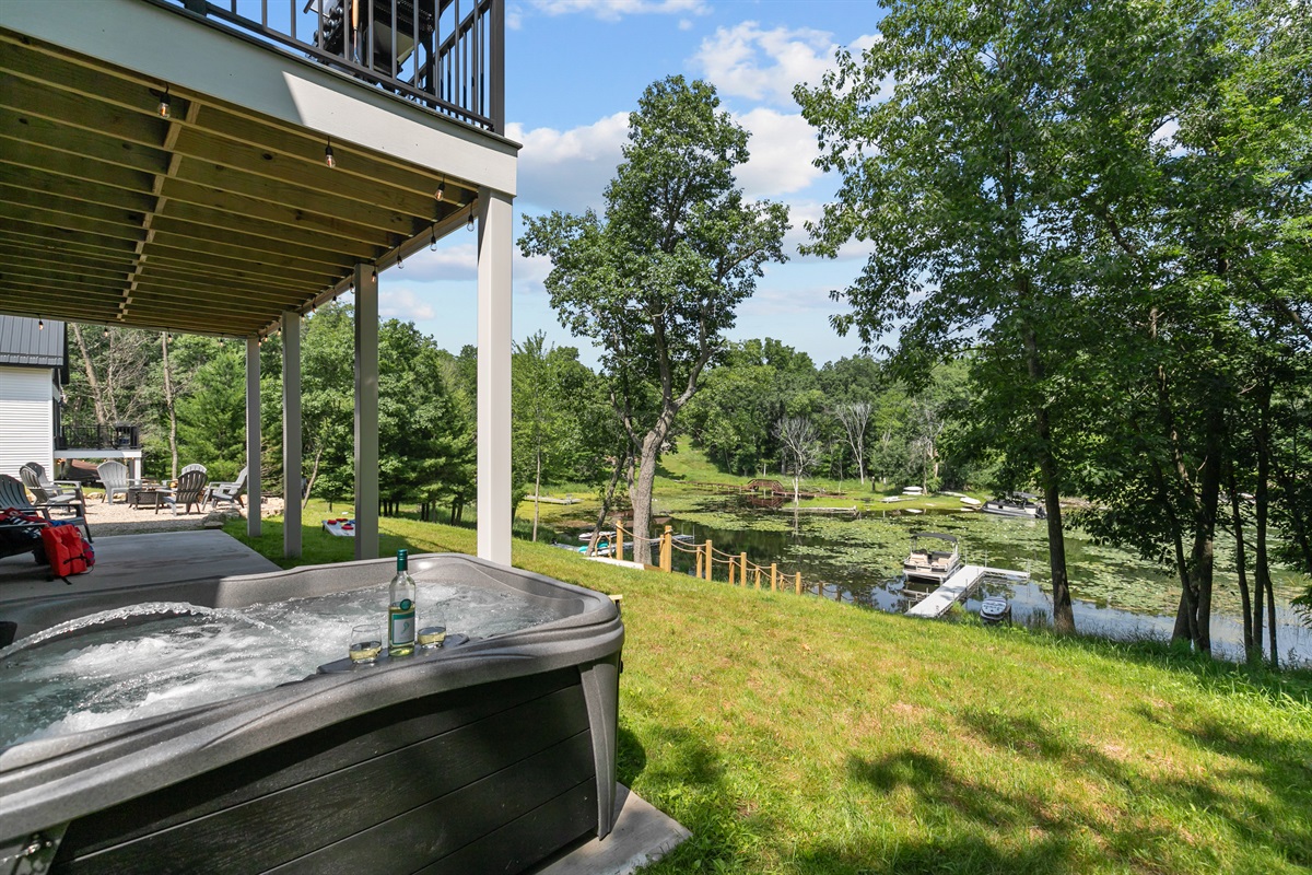 Unwind in the hot tub after a day on the lake—soothing, peaceful, and the perfect way to end a lakeside adventure.