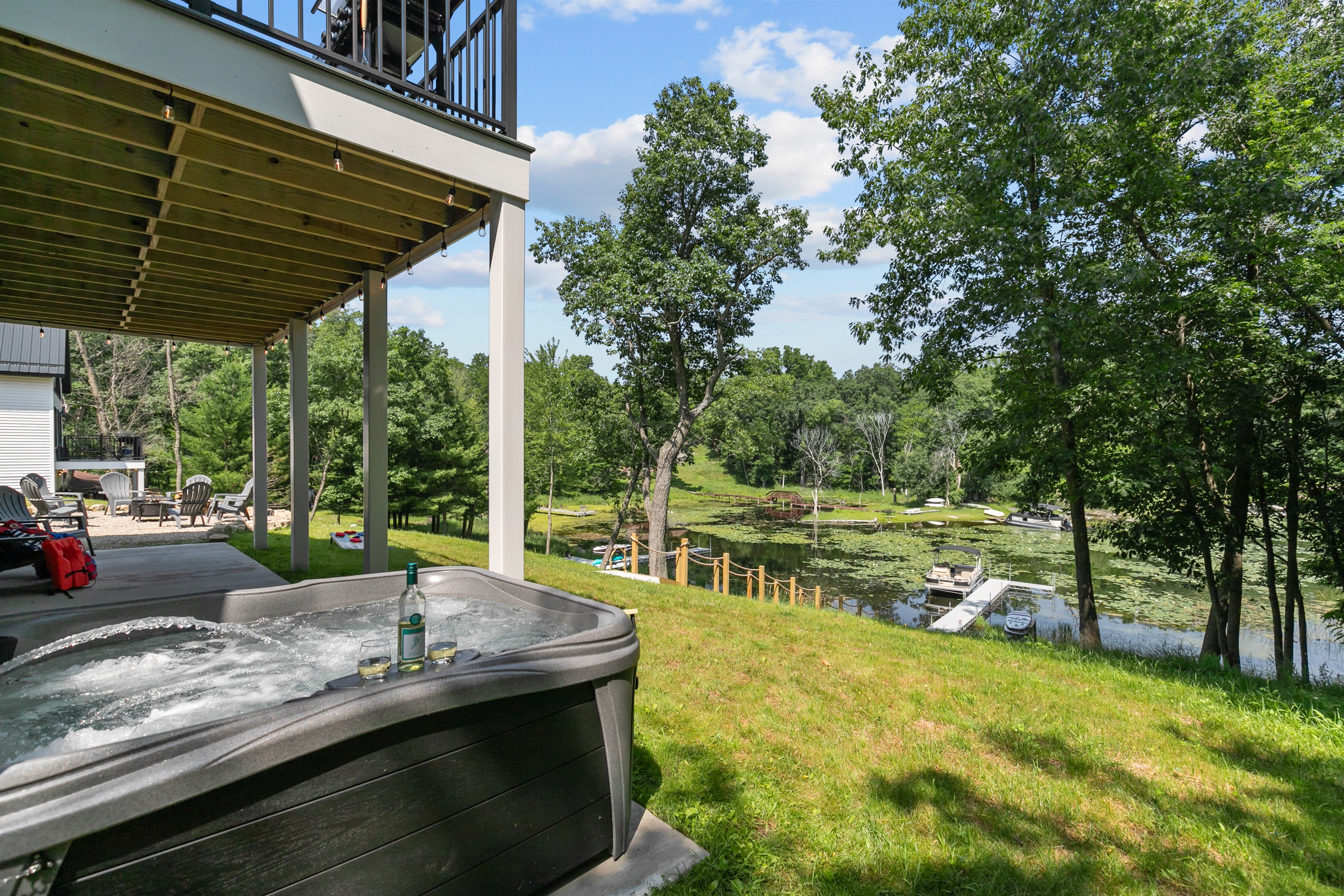 Unwind in the hot tub after a day on the lake—soothing, peaceful, and the perfect way to end a lakeside adventure.