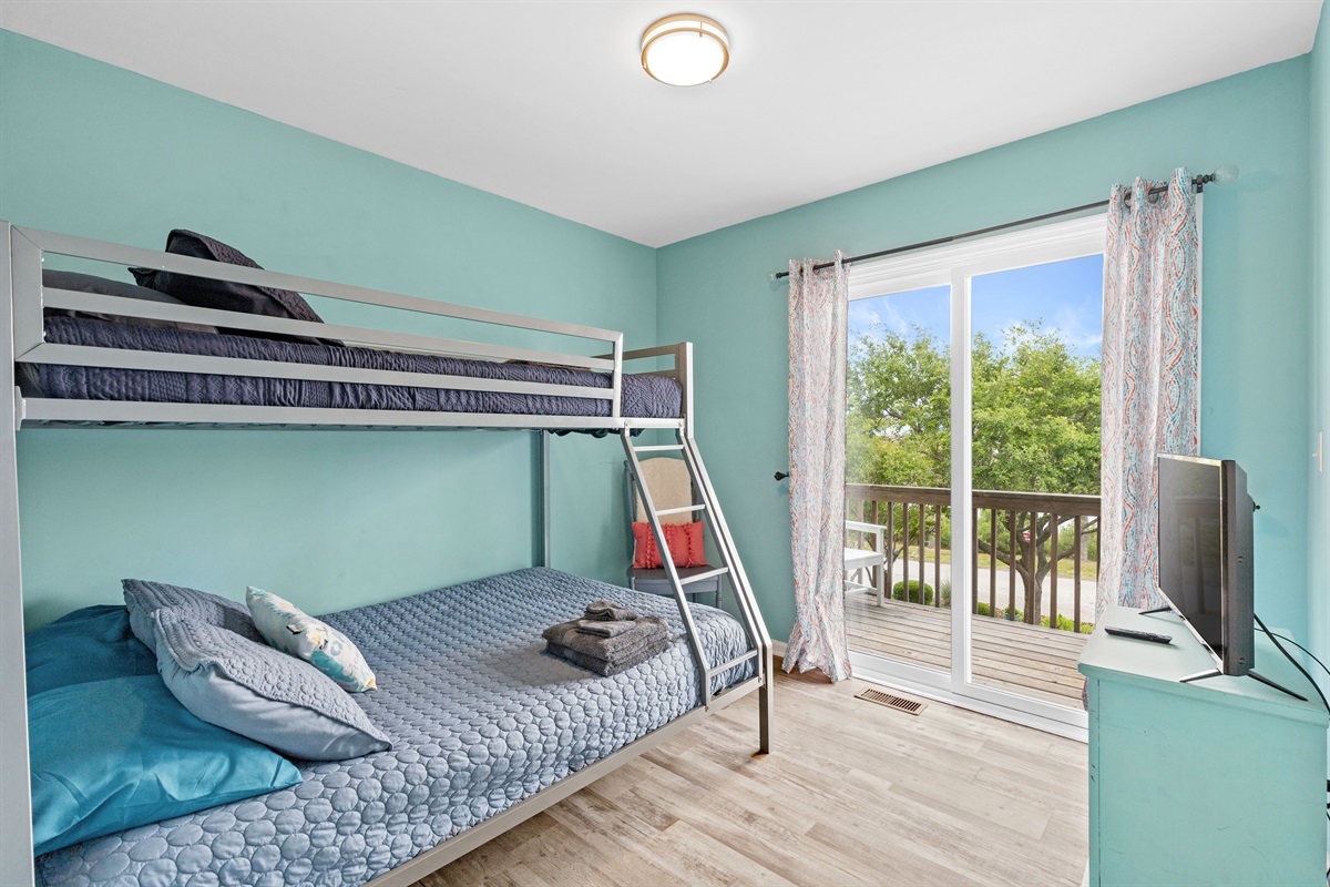 Fun bunk setup perfect for kids with direct balcony access