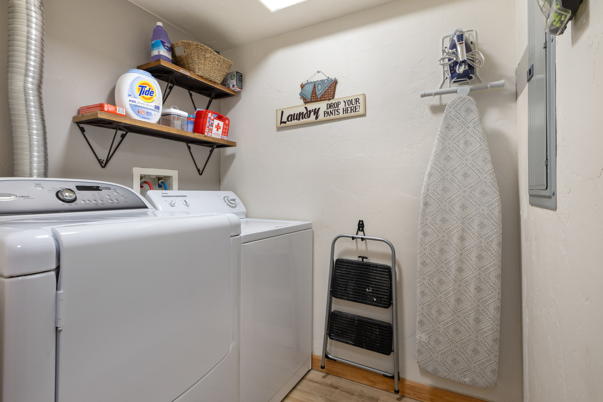 Laundry Area | Washer and Dryer | Iron and Iron Board | Starter Laundry Supplies