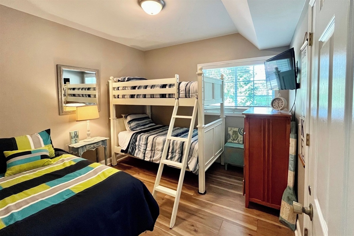 New downstairs bedroom with bunks + twin