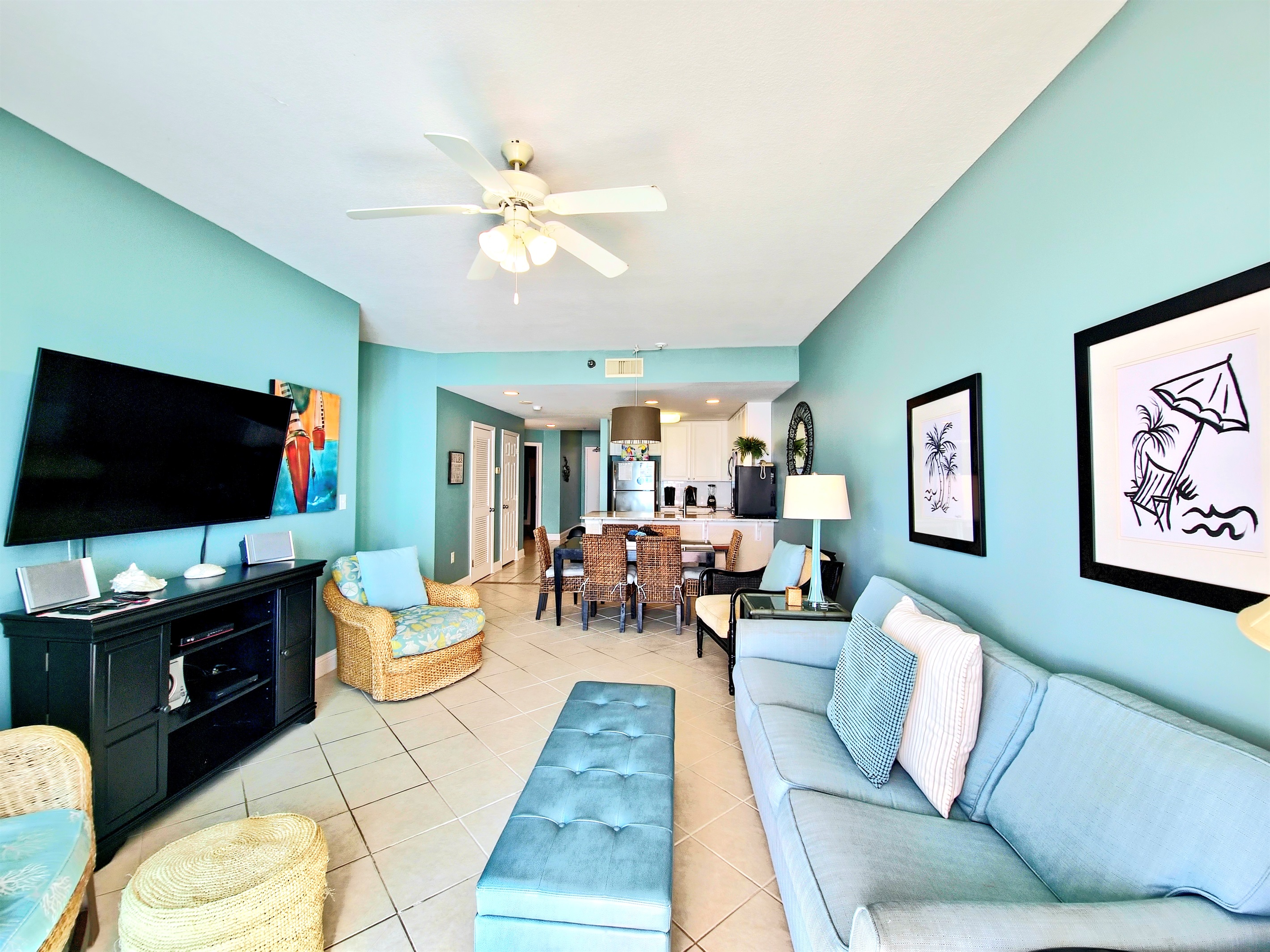 living room, dining, kitchen view